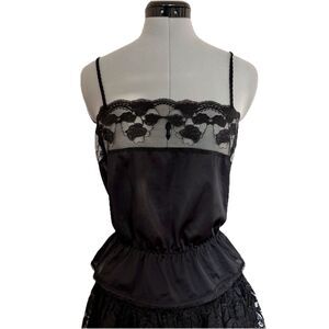 VTG 70s "Ballet" Lace Panel Camisole Top, Western Gothic, Made In Ireland, Sz. S